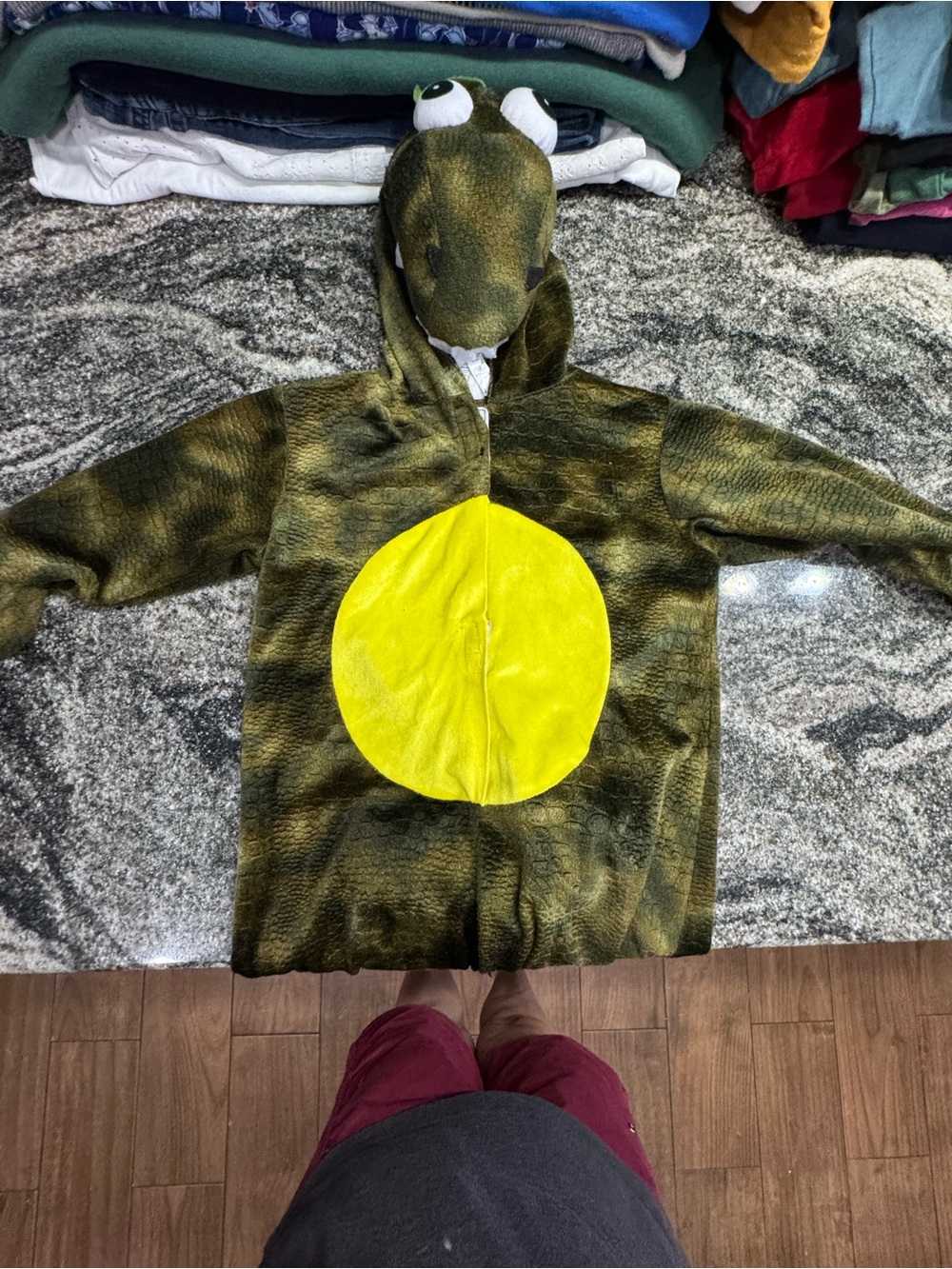 Kids Green Dinosaur Costume with Yellow Belly - Hooded Plush Jacket